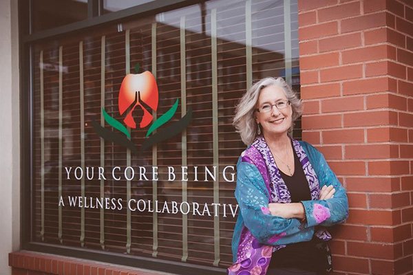Image of Pat in front of the studio where she teaches